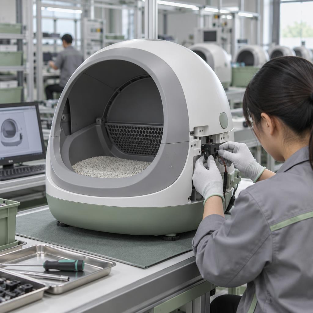 Automatic litter box function testing on a production line